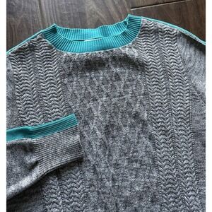 Edinburgh Knitwear Caroline Sweater Teal Grey Cable Knit Pima Cotton Women Sz M